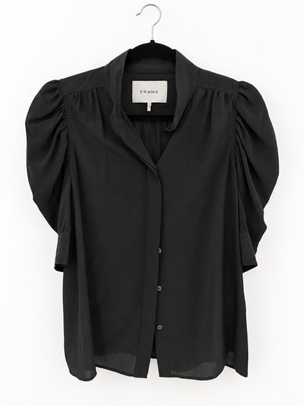 FRAME Gillian Silk Puff Sleeve Blouse Noir Black Size S